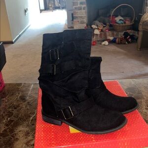 Fergalicious Black Moto Boots with Buckles